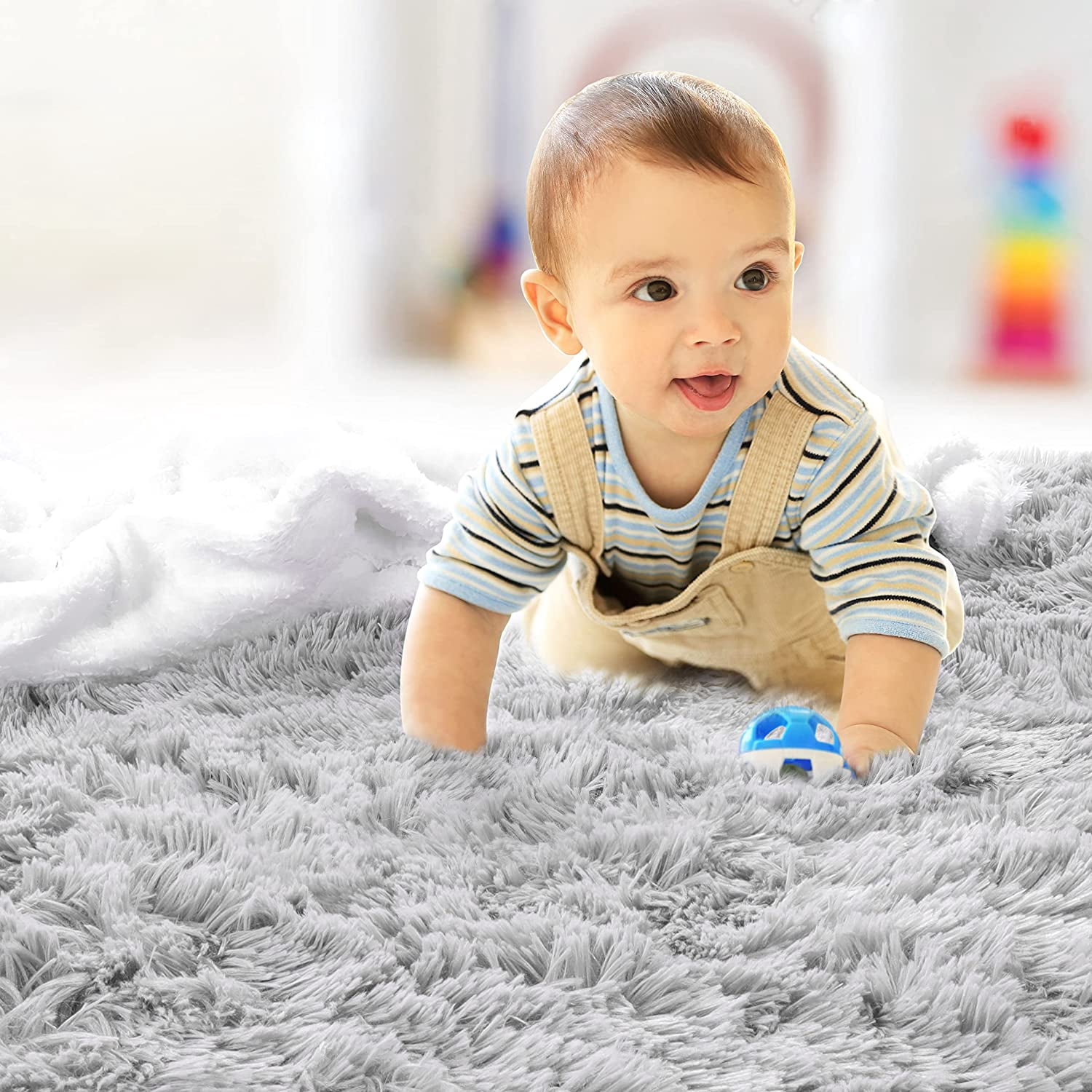 Rugs for Living Room, 4'x6' Soft Fluffy Area Rug for Bedroom, Plush Decorative Rug with Anti-Skid Backing, Indoor Home Carpet for Living Room, Light Grey