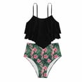 thumbnail image 3 of CUZIBR Baby Girls Two Piece Swimsuit Summer Floral Print Ruffles Tiered Spaghetti Strap Backless Crop Top High Waist Ruched Briefs Tankini Sets Beachwear Stylish Bathing Suit,Black,11-12 Years, 3 of 3