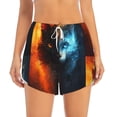 thumbnail image 2 of Balery Red And Blue Fire Cat Pantalones cortos deportivos para mujer con forro y dos bolsillos, elásticos, para entrenamiento, gimnasio, yoga-Large, 2 of 7