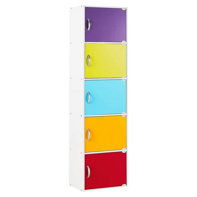 Hodedah 5 Shelf Home Enclosed Organization Storage Cabinet, Rainbow Finish