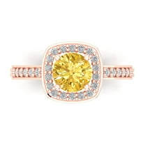 1.335 ct Round Cut Natural Citrine Solitaire with Simulated Diamond Accents 18K Rose Gold Womens Engagement Ring