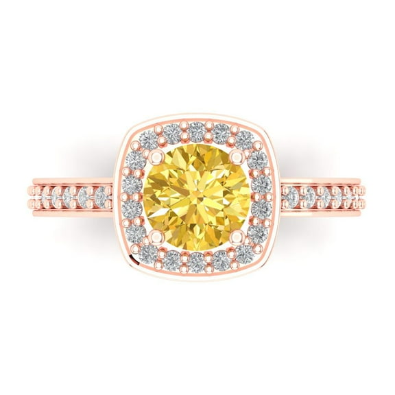Clara Pucci 14K Rose Gold 1.33ct Citrine Solitaire with Accents Ring