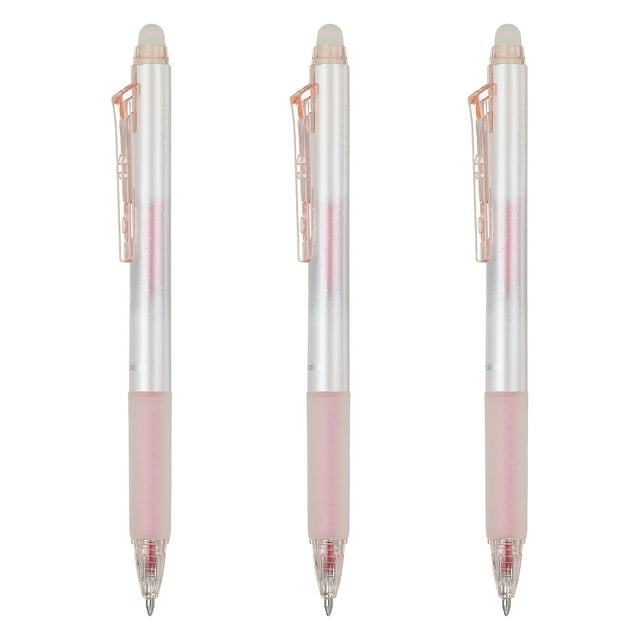 Uxcell 3 Pcs Stylos Gel Effaçables, 0.7mm Paillettes Rétractables Pointe Fine Chaleur Stylos Parfumés Effaçables Écriture Fluide Marqueurs Parfum Fraise pour Scrapbooking Peinture Écriture, Rose Rouge