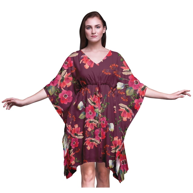 Bimba Kaftan à Fleurs pour Dames Robe Midi de Vacances Couverture de Plage-S-L