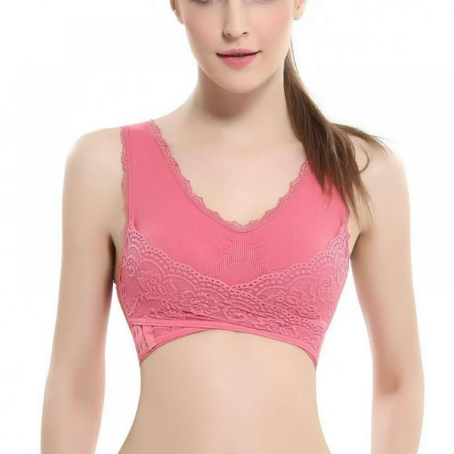 Women Front Cross Side Buckle Bra Wireless Lace Breathable Bra Intimates Without Steel Ring