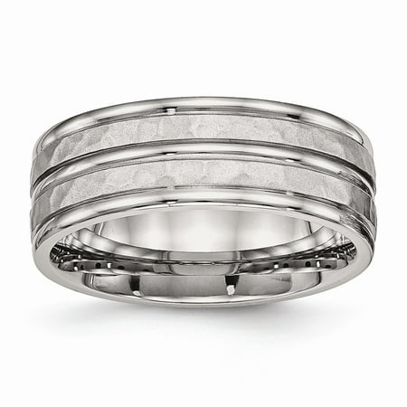 Stainless Steel Polished Hammered and Grooved 8.00mm Band Size (Best Way To Polish Stainless Steel To A Mirror Finish)