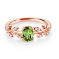 thumbnail image 2 of Gem Stone King 18K Rose Gold Plated Silver Flower Stem Leaves Ring Peridot Moissanite (1.03 Cttw), 2 of 3