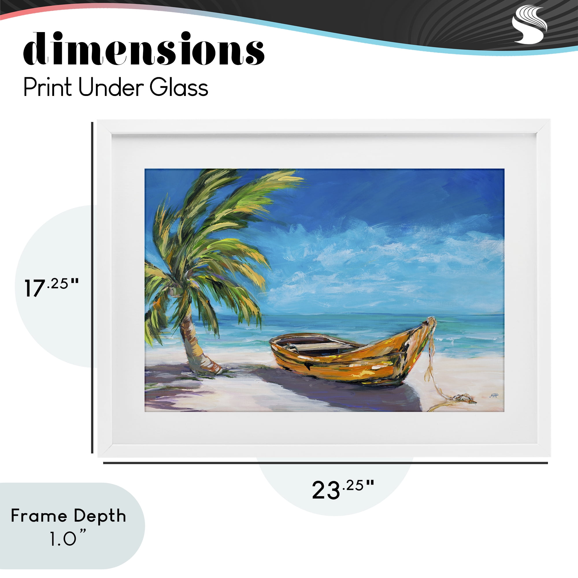 Stupell Industries Lost Island Palm & Boat White Framed Print Under Glass, design by Julie DeRice
