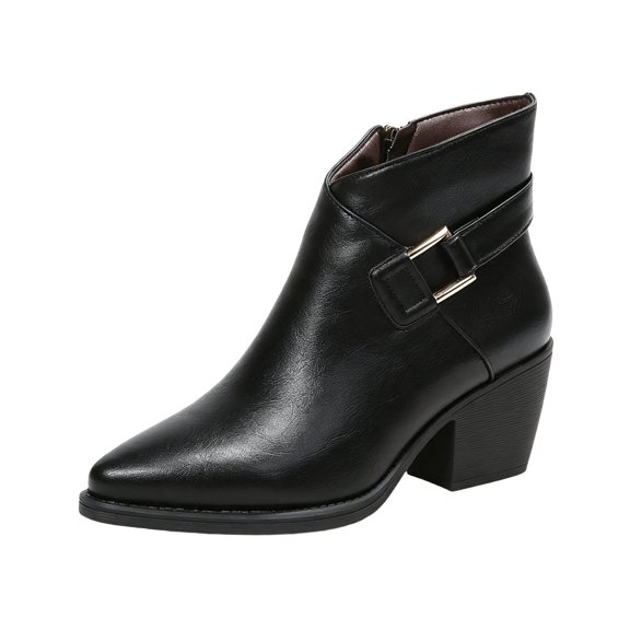 EKVAHL Women's Pointed Toe Ankle Boots, Chunky Mid Heel Zip Booties, Short Boots for Office Fall Occasions Black