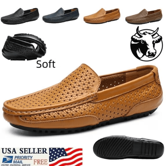 Summer Men Casual Shoes Moc Toe Genuine Leather Mens Loafers Breathable Slip on Driving Shoes