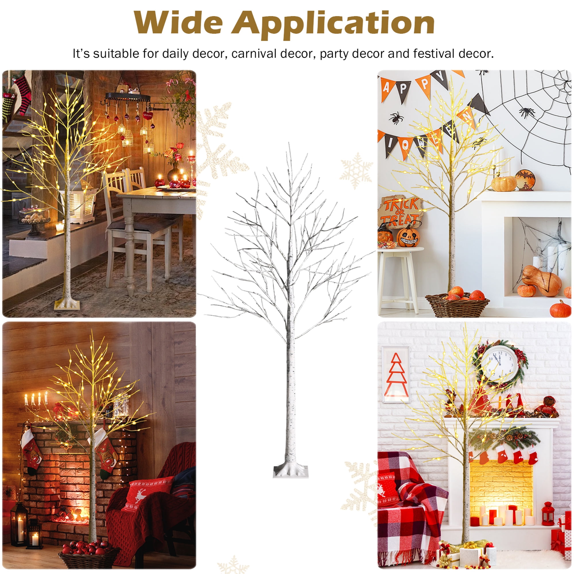 Gymax 6 FT Pre-lit White Birch Artificial Twig Birch Tree Christmas Decor