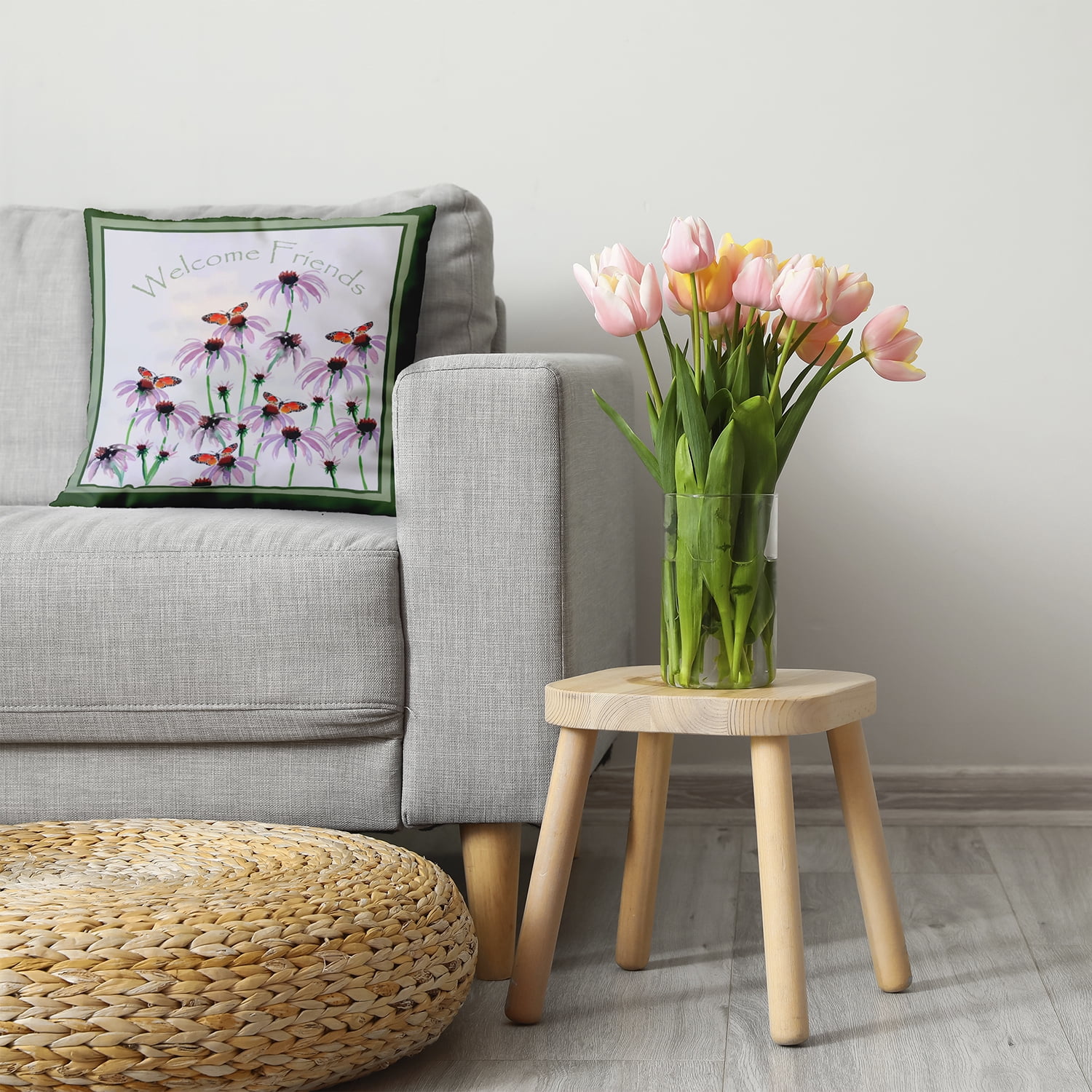20" x 20" Simply Daisy Welcome Friends Polyester Accent Pillow, Leaf Qty 1