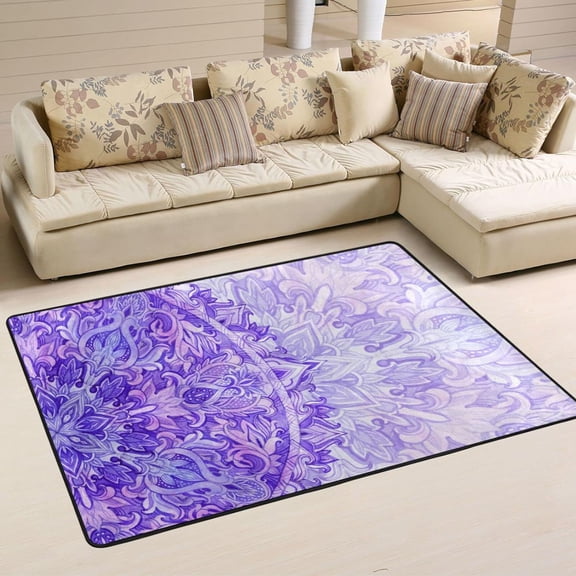 SKYSONIC 36x24in Watercolor Mandala Area Rug, Non-Slip Floor Carpet for Indoor Living Dining Room Bedroom
