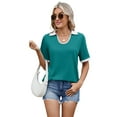 thumbnail image 3 of Womens Collared Short Sleeve T-Shirts U Neck Contrast Summer Tops Business Casual Shirt Loose Tees Lake Blue XXL, 3 of 8