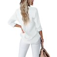 thumbnail image 3 of MLANM Womens Casual Button Down Shirts V Neck Long Sleeve Collared Office Work Blouses Tops, M White, 3 of 7