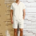 thumbnail image 3 of ZUKMRJPC Mens Short Sets 2 Piece Outfits V Neck Button Up T-Shirts and Shorts Solid Color Casual Lightweight Summer Tracksuit Sets, 3 of 8