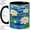 Black, variant on Lotus Flower Coffee Mug, Blue Pond Stained Glass Art, Calm Daily Tea Sips