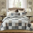 thumbnail image 1 of Pangushan Juego De Edredón 100% Algodón Tamaño King Patchwork A Cuadros Colchas De Cama De Granja Ligero Edredón Reversible Blanco/Gris/Bronceado/Negro/Crema Cama King 3 Piezas, 1 of 5