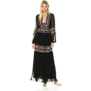 BCBGMax Azria Women's Selene Woven Long Sleeved Embroidered Dress, Black Combo, 8