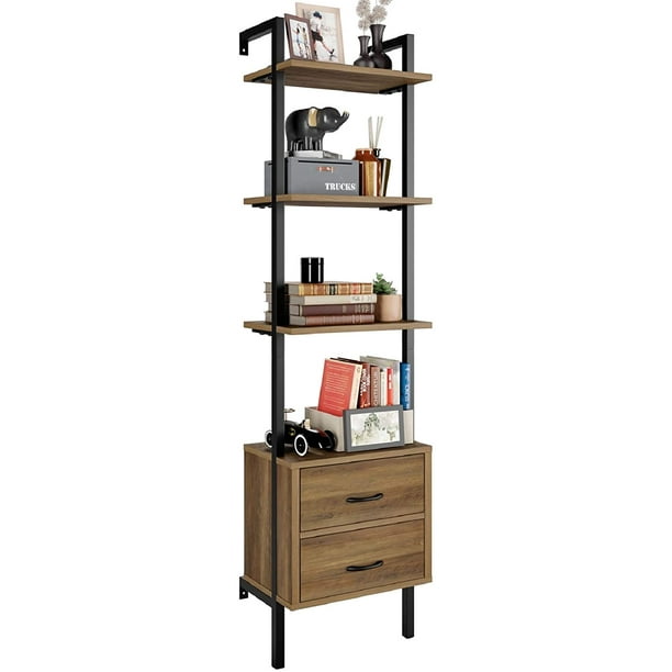 Cinak Ladder Bookshelf 4 Tier, Metal Ladder Bookcase With Drawer