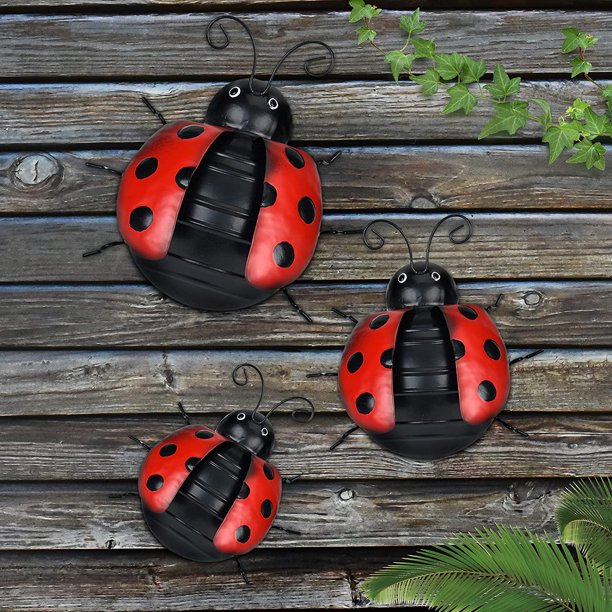 WENYLE Metal Ladybug Wall Art Decor Cute Ladybugs Wall Sculpture Indoor
