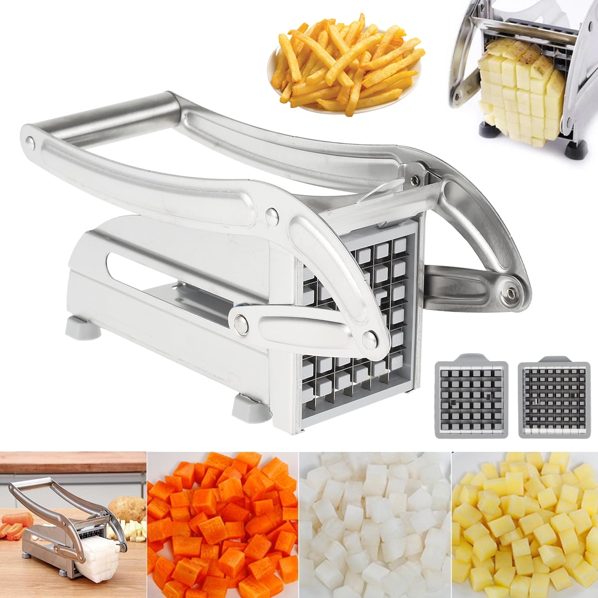 Silver Potato Chipper Cutter Vegetables and Fruits Slicer for Household Stainless Steel French Fry Chips Cutter 