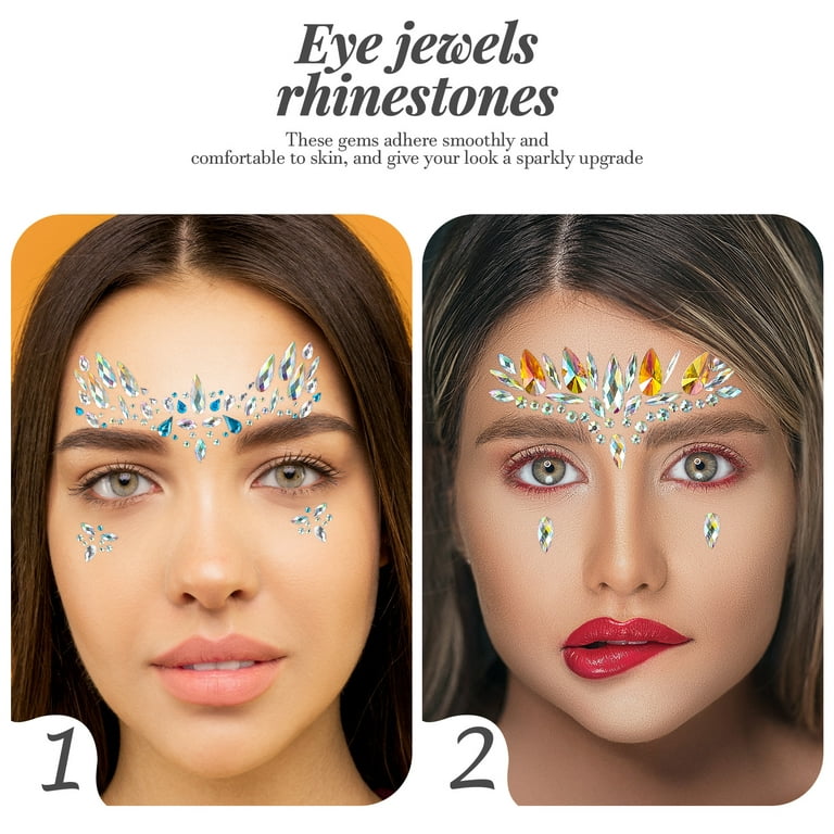 Etereauty 6 Sheets Face Jewels Stick on Chest Face Rhinestones for