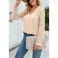 thumbnail image 3 of V Neck Scallop Trim Long Sleeve Keyhole Back Lace Blouse for Women Beige X-Large, 3 of 5