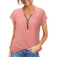 thumbnail image 3 of LAVA Women V Neck Summer Tops Business Casual Zipper Shirts Short Sleeve Blouses (Pink, M), 3 of 9