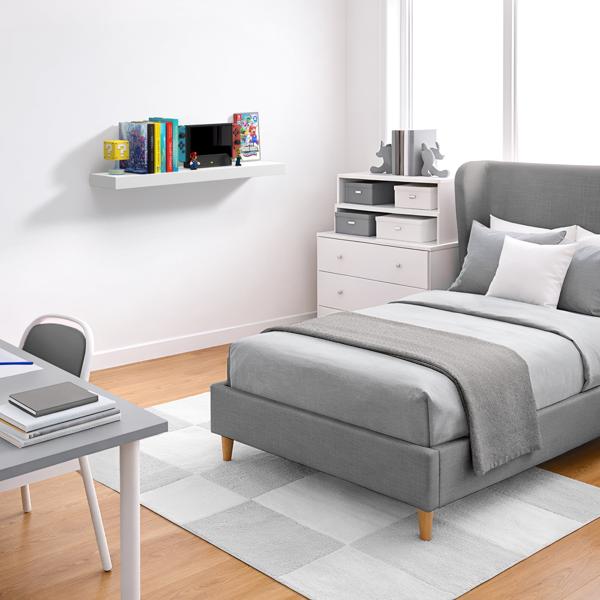 Sorbus 35" Floating Wall Shelf, White, Invisible Brackets, Bathroom, Bedroom & Home Decor