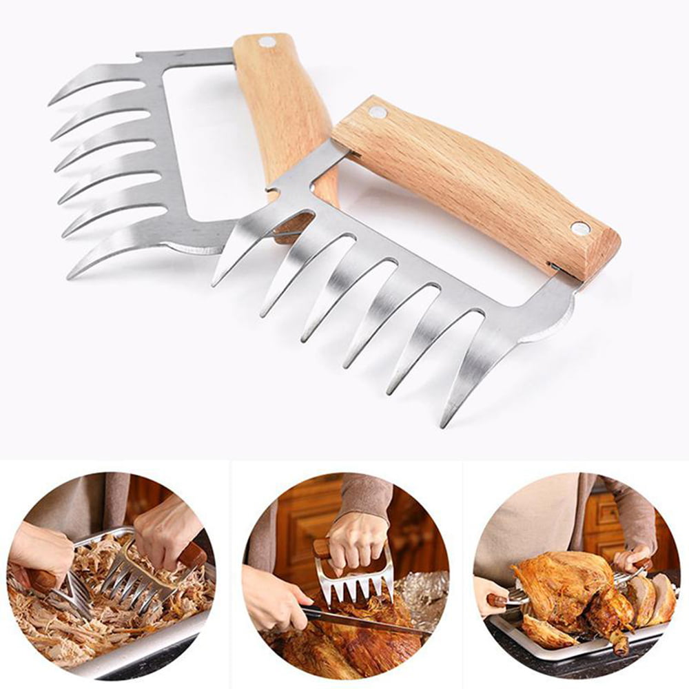 Yellow Lifting Set of 2 Pulling Metal Meat Claws Shredder BBQ Pulled Pork Bear Claws with Heat Resistant Wood Handle for Shredding 