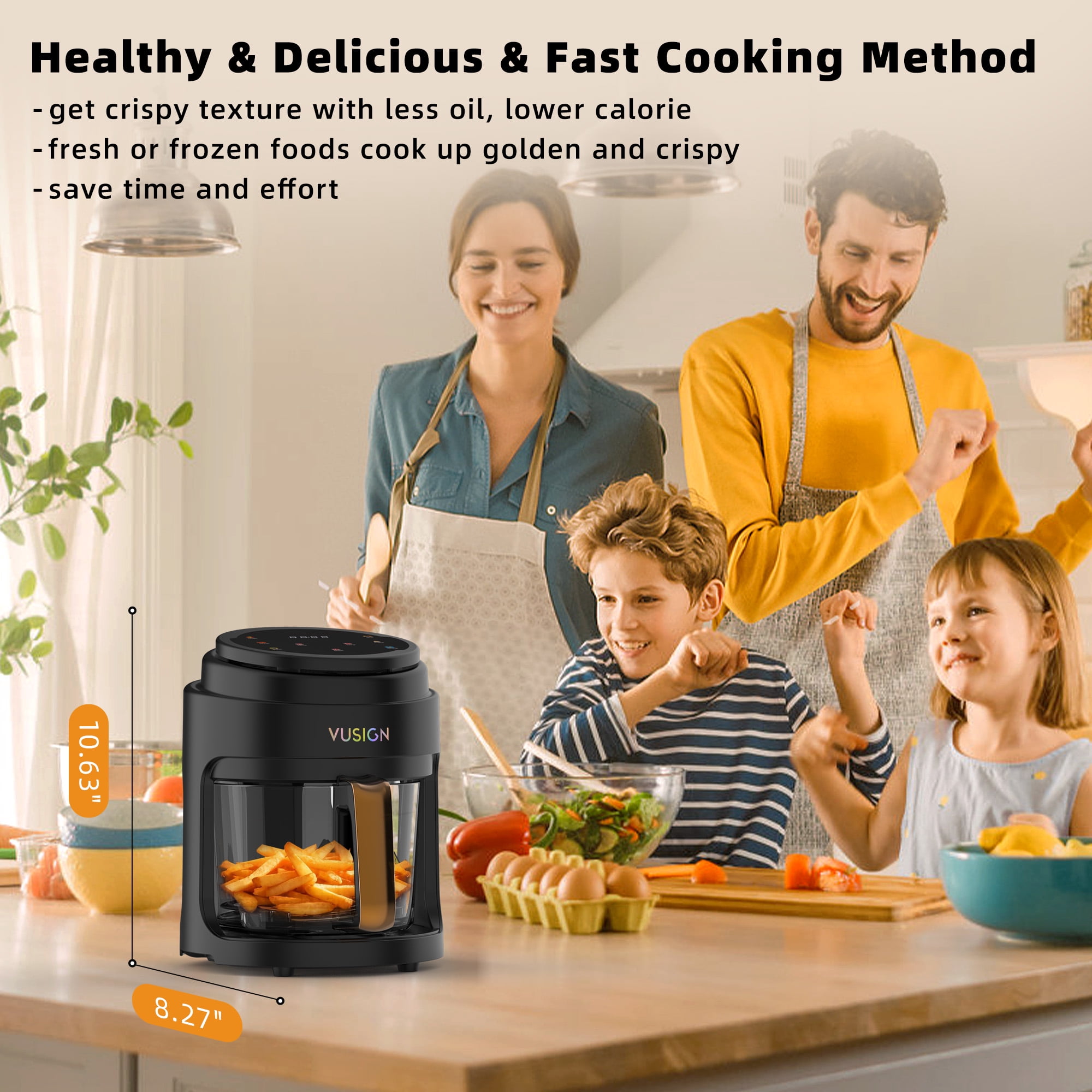 VUSIGN Air Fryer,5 Qt Glass Air Fryer with Max 410°F, LED Digital Touchscreen,Nonstick & Dishwasher Safe Basket,Black