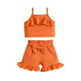 thumbnail image 1 of Infant Baby Two Piece Set, Toddler Solid Color Sleeveless Camisole Tops Elastic Waist Ruffle Hem Shorts, 1 of 9