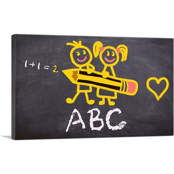 ARTCANVAS Kids Alphabet Drawing on Chalkboard School decor Canvas Art Print - Size: 60" x 40" (1.50" Deep) (3-Piece)