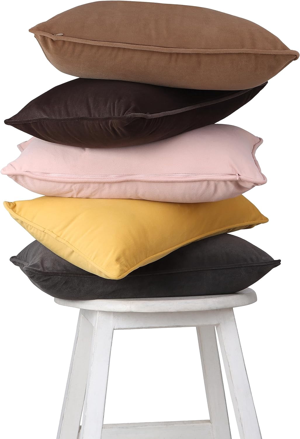 A1HC Set of 2 Luxurious Soft Velvet Throw Pillow Covers Only, 20"x20", Tan, Decorative Cushion Covers with Hidden YKK Zipper for Sofa or Bed