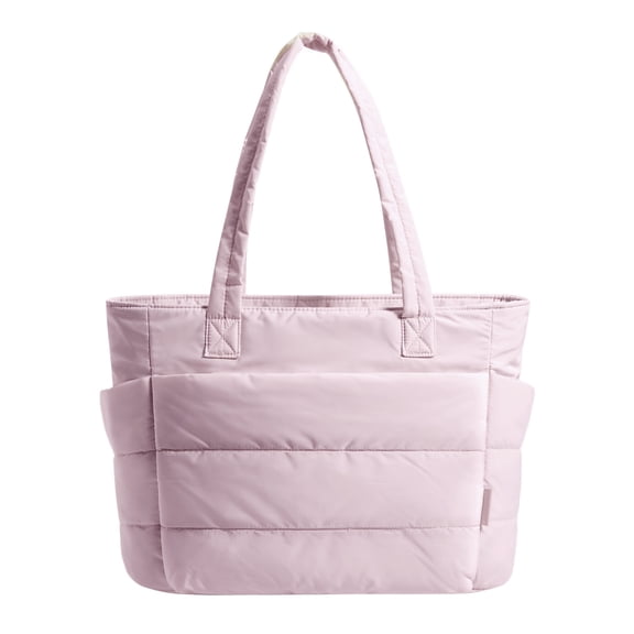 BAGSMART Tote Bag for Women, Lightweight Shoulder Bag with Compartments Puffy Handbag for Travel, Work, Beach, Gym, Shop, Pink
