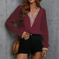 thumbnail image 4 of Blusa de manga larga de encaje de retazos de Color sólido de gasa de moda Sexy informal para mujer Pompotops hkajfhjk472107, 4 of 6