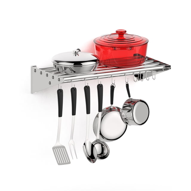 Stainless Steel Wall Shelf, Heavy Duty Wall-Mounted Floating Shelving Max Load 70 Kg, Space-Saving