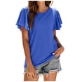 thumbnail image 2 of Summer Saving Wycnly Womens Tops Dressy Casual Comfy Lightweight Hollowed Fashion Ruffle Sleeve Tunic Tshirts Summer Short Sleeve Crewneck Tops Solid Blouse Blue l, 2 of 7