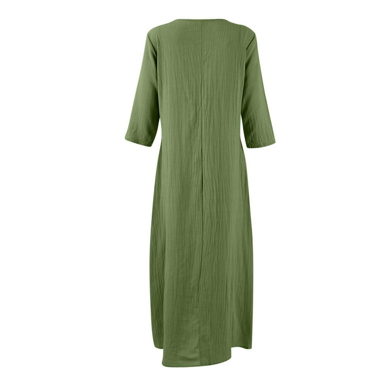 ClodeEU Women's Three-Quarter Sleeve Linen Blend Maxi Dress,V Neck Long Cover Up Beach Shirt Dress Army Green,Womens Plus XL - Walmart.com ClodeEU Women's Three-Quarter Sleeve Linen Blend Maxi Dress,V Neck Long Cover Up Beach Shirt Dress Army Green,Womens Plus XL - Walmart.com