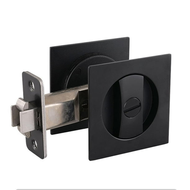 Cerradura de puerta corredera oculta sin llave, cerradura de puerta traslacional para habitación interior, gancho doble, negro mate