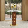 thumbnail image 3 of 33.5" Round Sintered Stone Dining Table with Wooden Leg and Gold Base | Durable, space-saving table for kitchens or dining nooks, seats 2, stain and scratch resistant, modern design, 3 of 14
