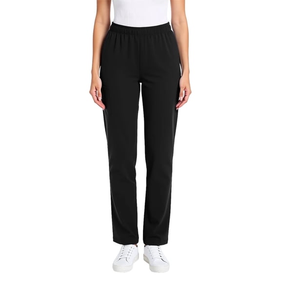 Juslio Women Pants Comfortable Loose Business Elastic Waist with Pockets Casual Straight Pants