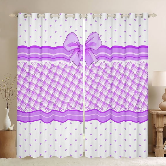 jejeloiu Cartoon Bow Loves Black Out Curtains,Purple White Curtains Pack of 2 (42x63 Each) For Girl