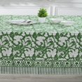 thumbnail image 2 of -Pantone Artichoke Green Cotton Hand Block Print Tablecloth Dinning Table Cover, Thanks Giving Table Christmas Farmhouse Buffet Wedding Tablecloth 4 Seater 60x60 Inches Square, 2 of 6