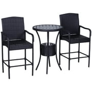 Outsunny 3pcs table de bistrot en rotin de jardin et chaises hautes ensemble de bar de conversation en plein air avec seau à glace en osier chat ensemble marron