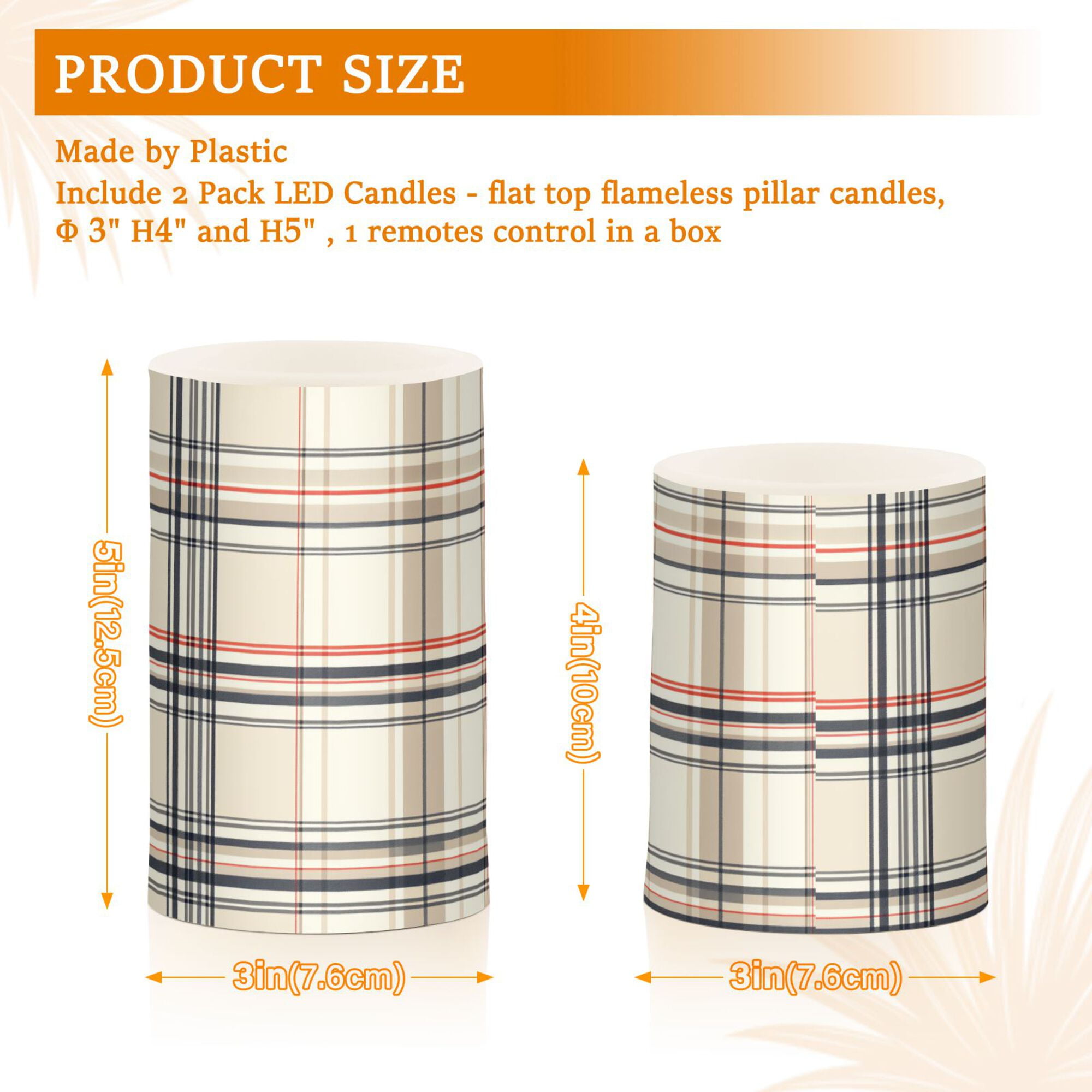 Yayeee Flameless Candles with Remote Flickering Battery Operated Multi Color Changing, Beige Plaid Pattern