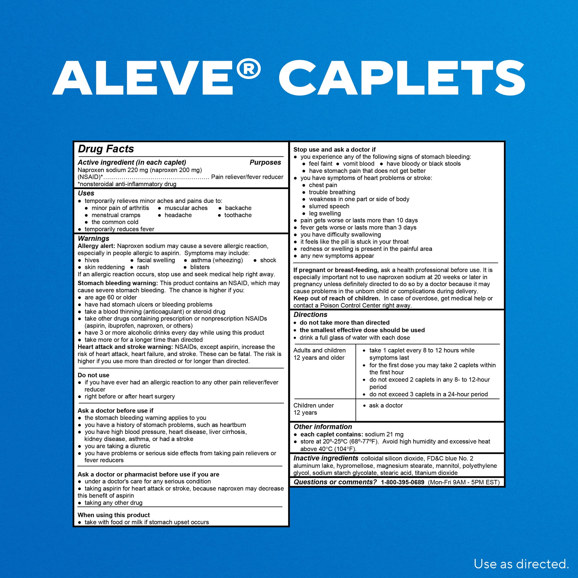Aleve Caplets Naproxen Sodium Pain Reliever, 90 Count