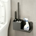 thumbnail image 1 of Soporte para cepillos de inodoro montado en la pared | No instalación de taladro. Juego de limpieza de baño en blanco, gris y negro, con rascador y estantería de almacenamiento integrada, base de, 1 of 7