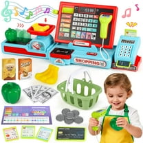 Huge Wave Toy Cash Register for Kids, Real Calculator & Scanner with Music, Pretend Play Learning Toy Cash Register, Birthday Gift for Toddlers Girl Boy 3-8 Year